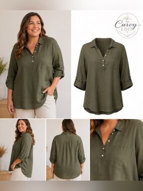 Jones & Co. by Jones New York 100% Linen Olive Tunic Top | Size 1X |Fall